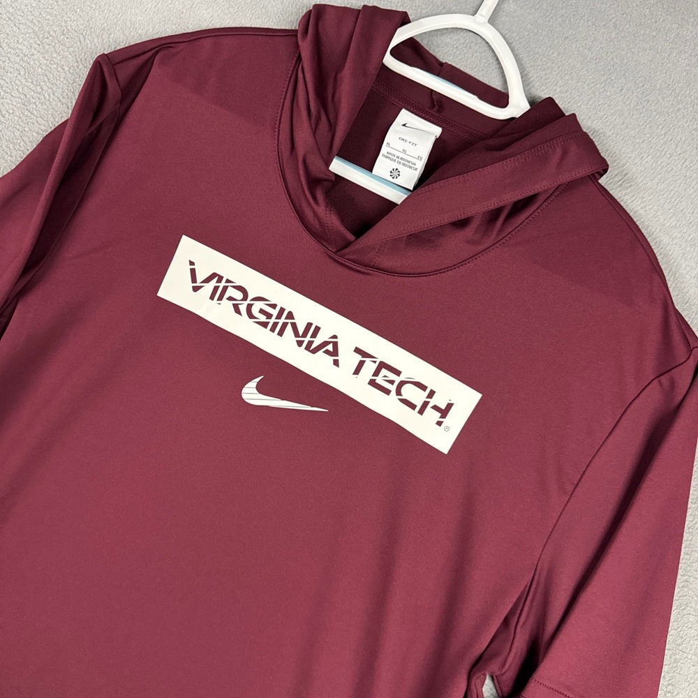 Nike Hoodie Top Mens XL Maroon Virginia Tech Dri-FIT Lightweight Performance